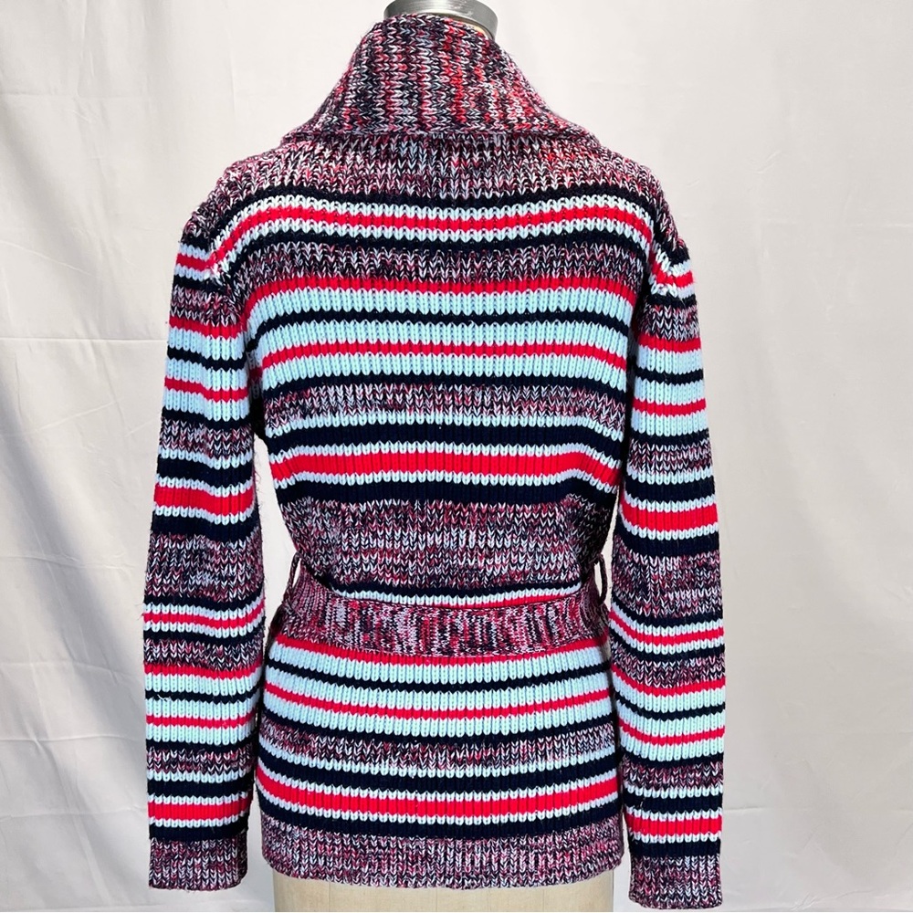 VINTAGE 60s 70s wrap knit sweater cardigan space dyed multicolor stripe belt‎ - Picture 4 of 10